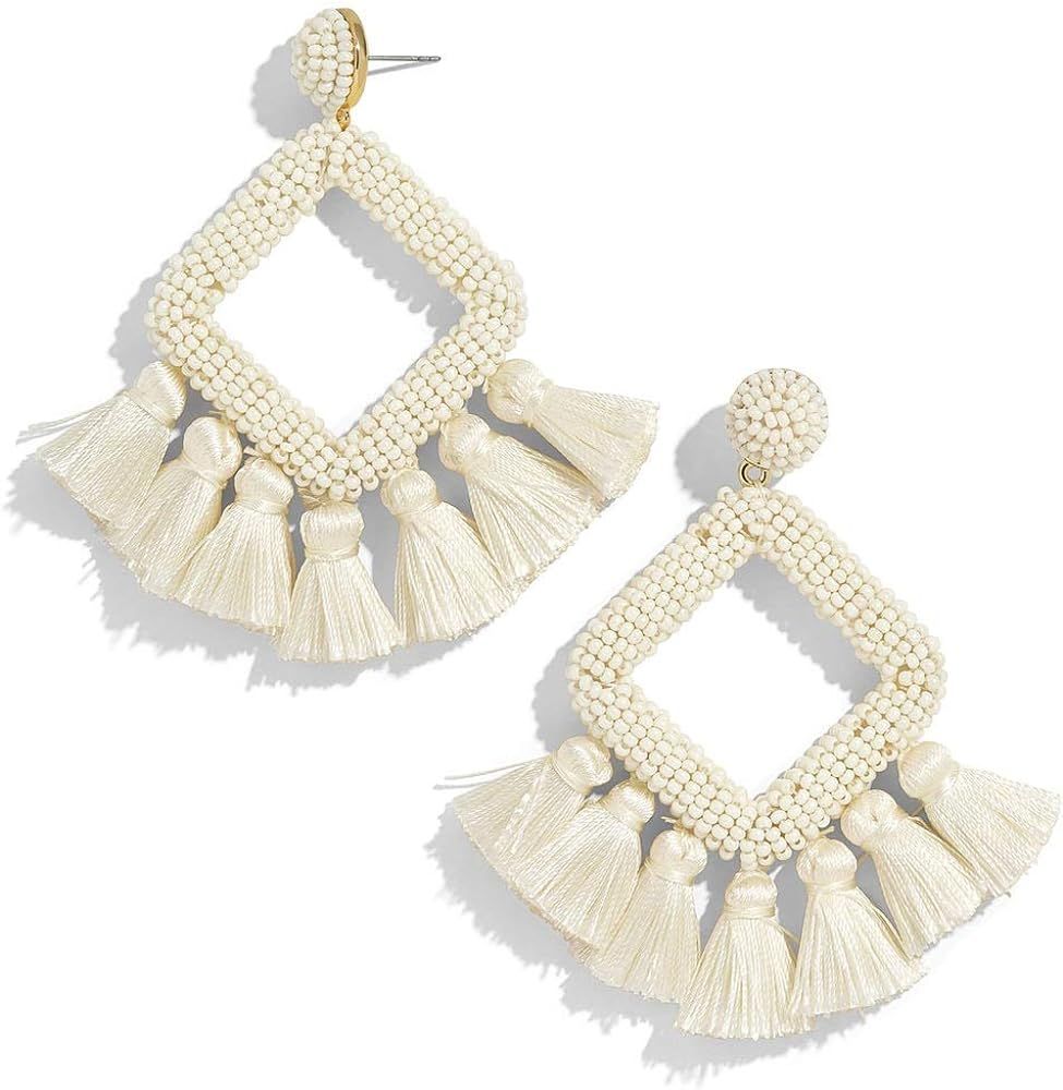 Beaded Tassel Drop Earrings - Statement Hoop Fringe Earrings Dangle, Gift Idea for Women, Girl, M... | Amazon (US)