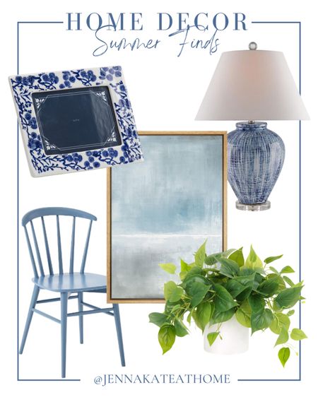 Home decor, summer finds in beautiful blues, including picture frames, lamps, artwork, wooden chairs, and artificial plants, coastal style home decor

#LTKFamily #LTKHome
