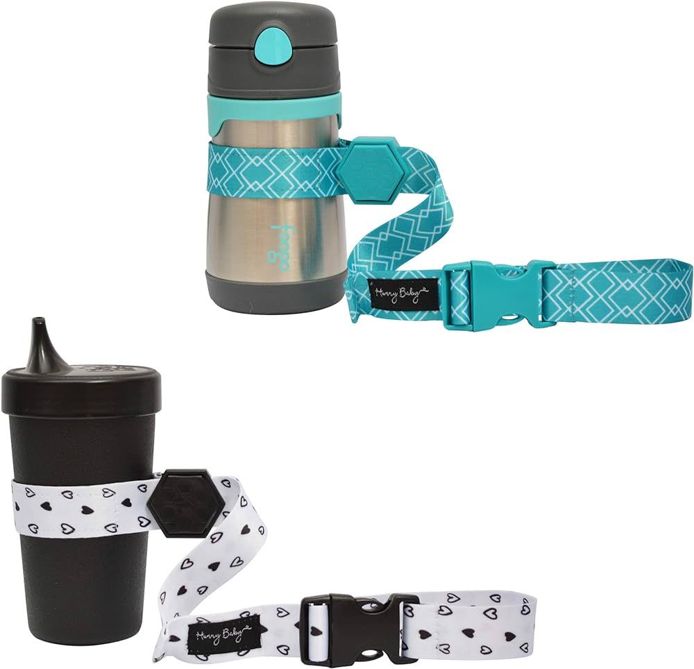 Sippy Cup Straps for Baby Bottle Toy Leash 2 Pack for Stroller High Chair Strap (Teal/Hearts) | Amazon (US)