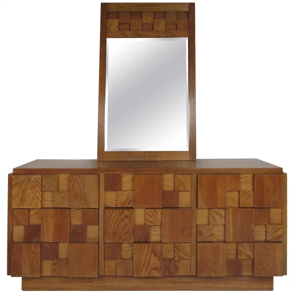 Mid-Century Modern Oak Brutalist Dresser by Lane Furniture | 1stDibs