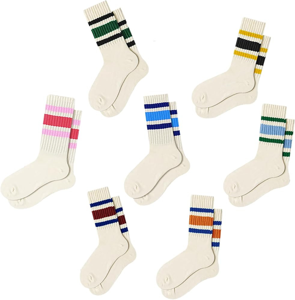 Fun Novelty Retro Striped Crew Socks For Women Sporty Calf Casual Cotton Tube Socks Women | Amazon (US)