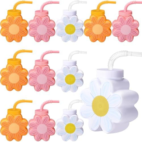 Domensi 12 Pcs Daisy Themed Party Favor Gift Supplies Daisy Flower Cups with Lids and Straws,10 o... | Amazon (US)