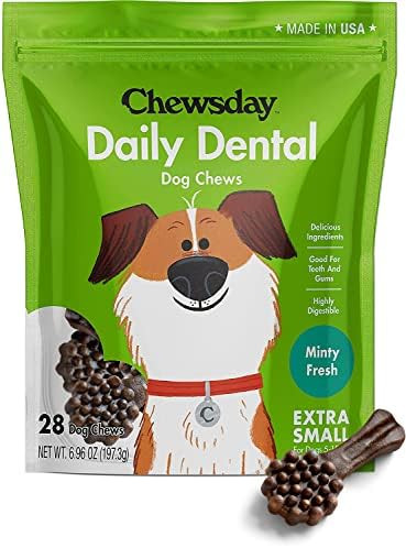 Chewsday Extra Small Minty Fresh Daily Dental Dog Chews, Made in The USA, Natural Highly-Digestible  | Amazon (US)