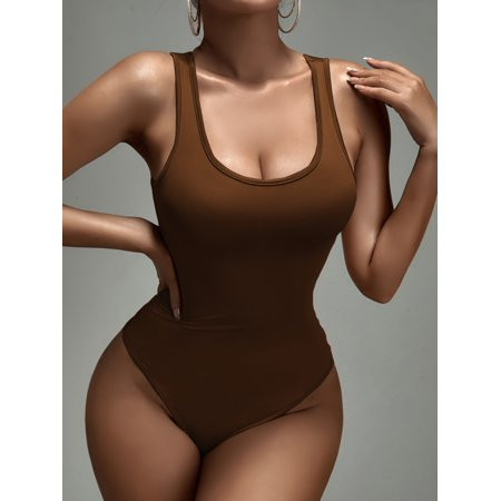Sexy WomensSolid Scoop Neck Sleeveless Tank Bodysuit Shapewear S221607X Coffee Brown | Walmart (US)
