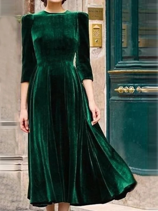 Army Green Vintage Velvet Dress | StyleWe (US)