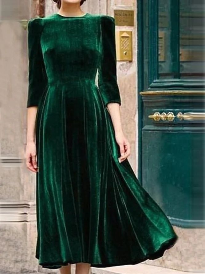 Army Green Vintage Velvet Dress | StyleWe (US)