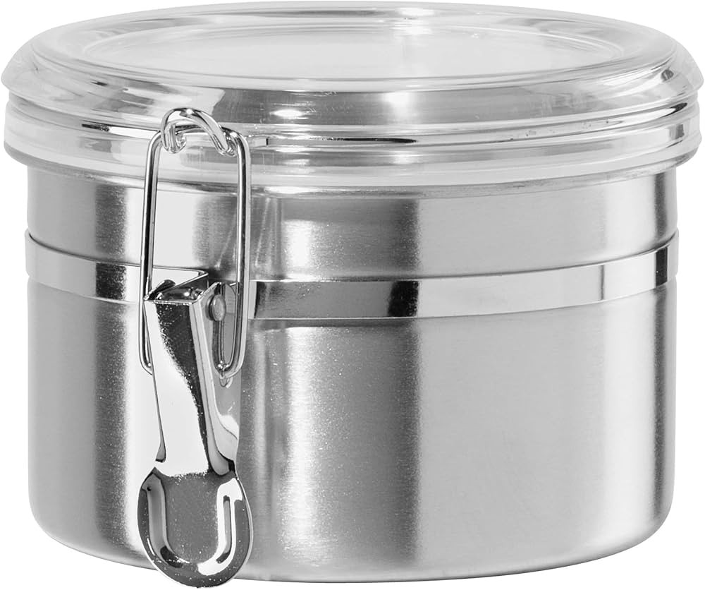 Oggi Stainless Steel Kitchen Canister 26 fl oz - Airtight Clamp Lid, Clear See-Thru Top - Ideal f... | Amazon (US)