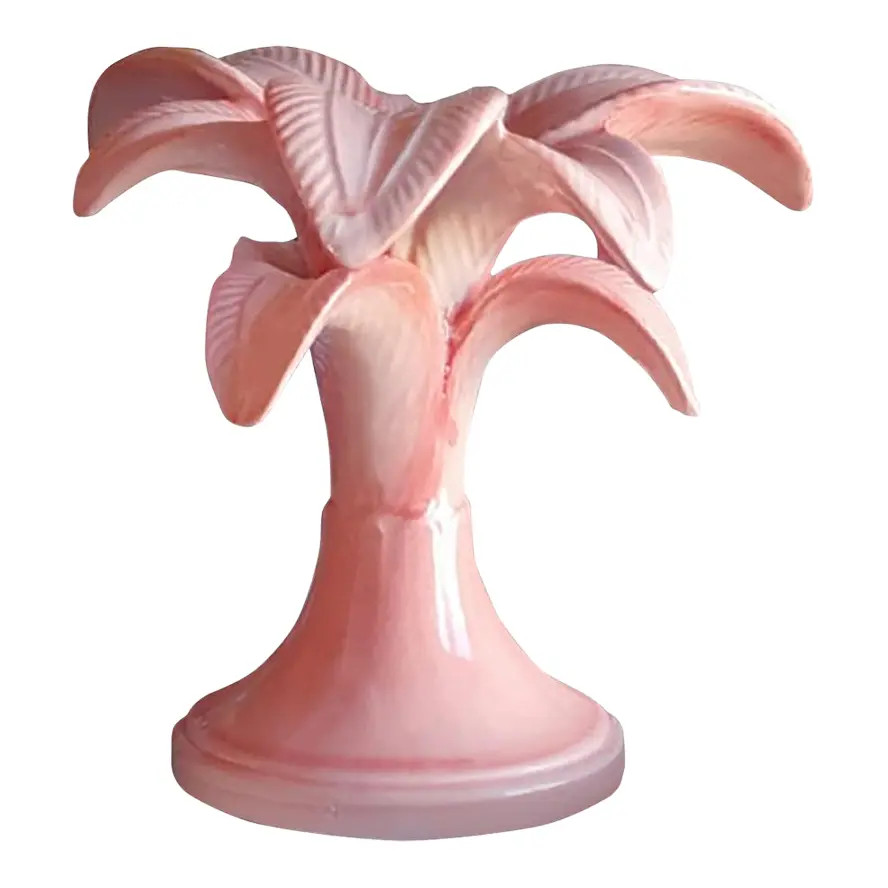 Les Ottomans Handpainted Ceramic Palm Tree Candlestick Holder in Pink, Small | Chairish