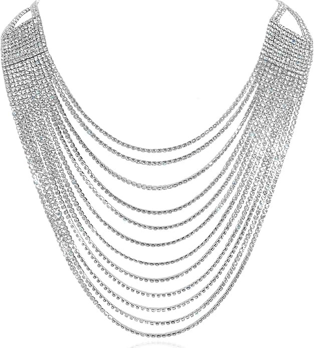 Humble Chic Layered Statement Necklace - Darling Waterfall Simulated Diamond CZ Crystal Multi-Cha... | Amazon (CA)