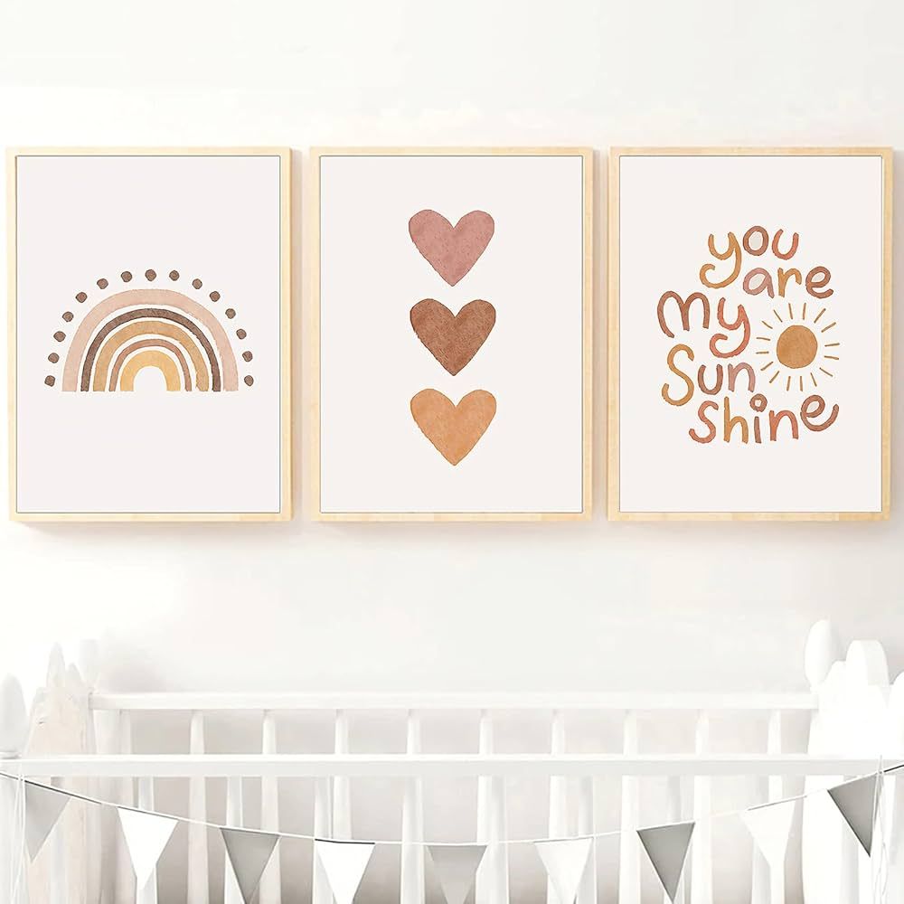 PUYIQARE You are My Sunshine Quotes Nursery Art Print Heart Rainbow Canvas Poster Painting Boho Wall | Amazon (US)