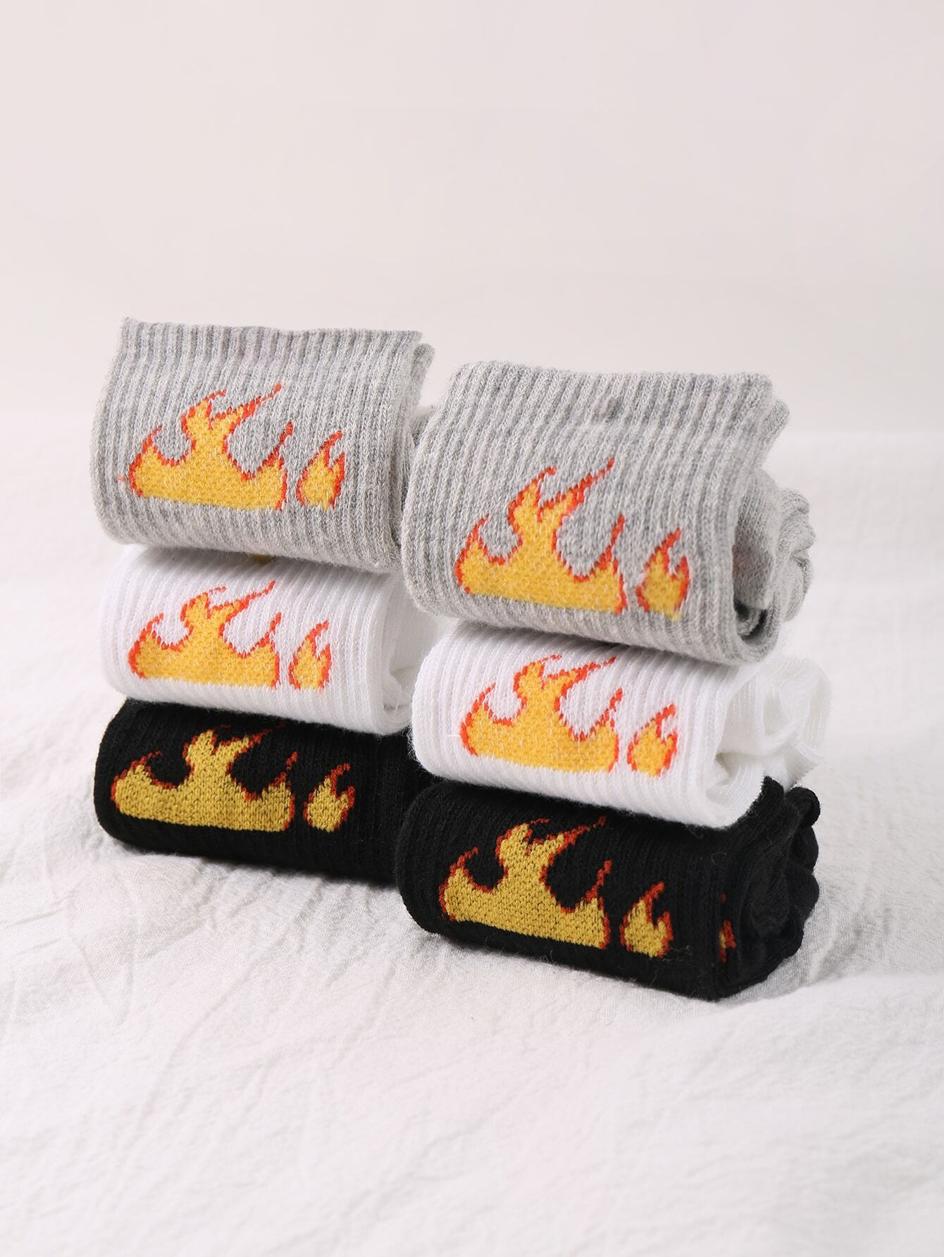 6 Pairs/Set Children's Flame Pattern Knit Mid-Calf Socks | SHEIN