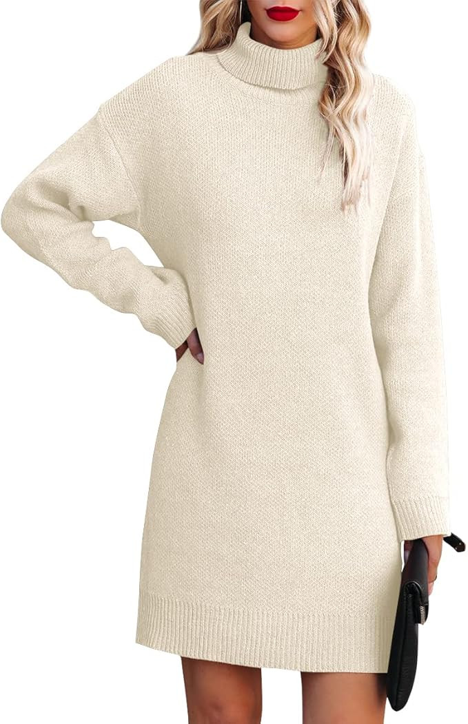 Loccysu Womens Turtleneck Oversized Sweater Dress Ribbed Knit Long Sleeve Soft Pullover Mini Dres... | Amazon (US)