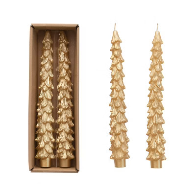 Storied Home Unscented Tree Shaped Taper Candles, Gold, Boxed Set of 2 | Target