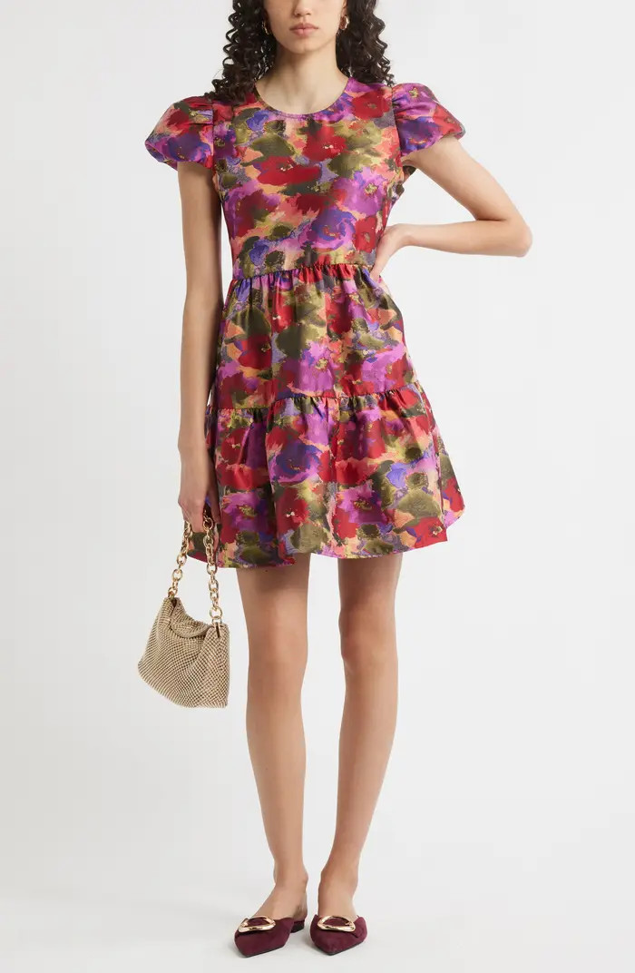 Chelsea28 Puff Sleeve Floral Jacquard Tiered Dress | Nordstromrack | Nordstrom Rack
