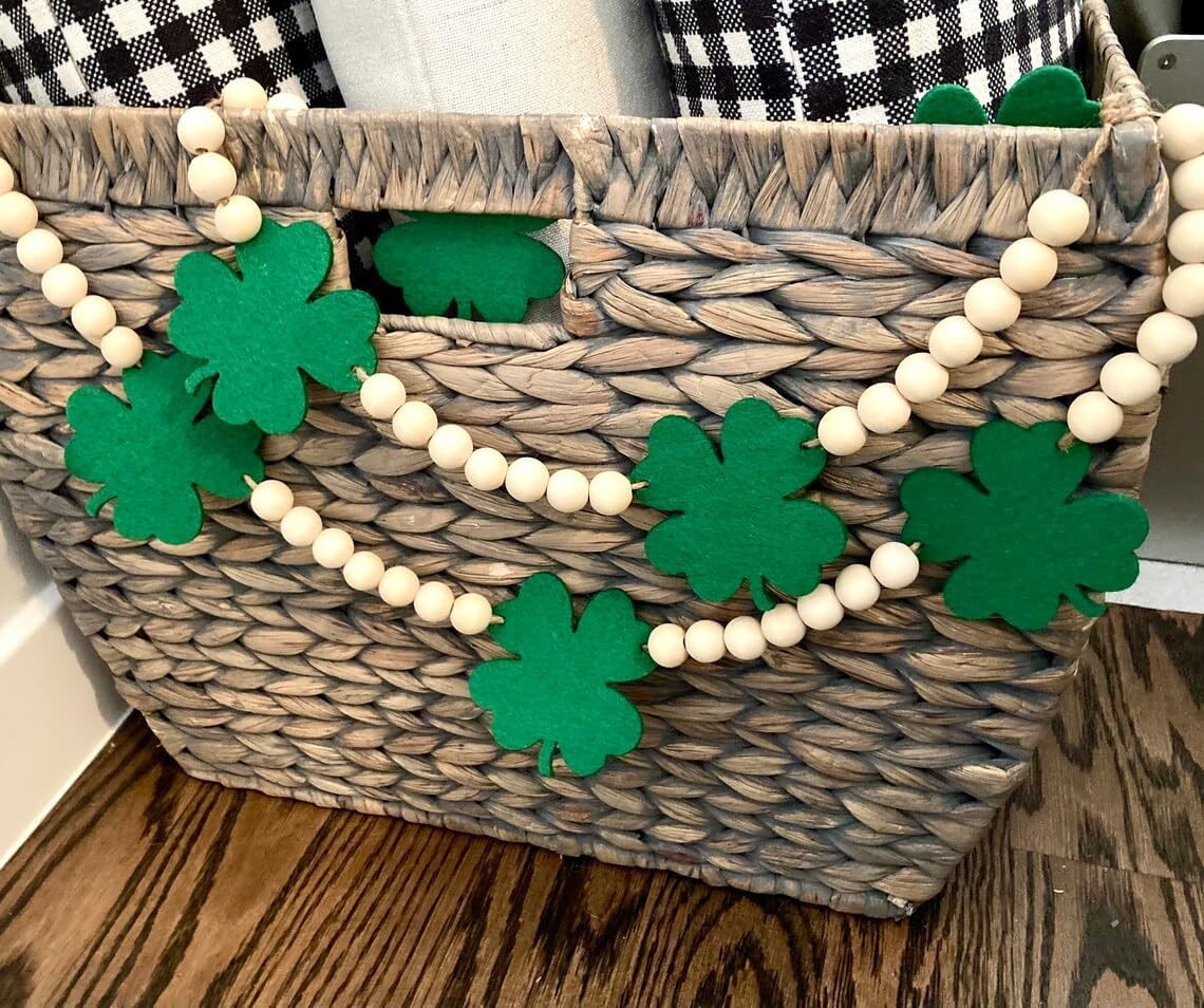 7.5 FT Beaded St Patricks Day Garland, Felt Shamrock Banner and Wooden Beads | Rustic Farmhouse C... | Amazon (US)