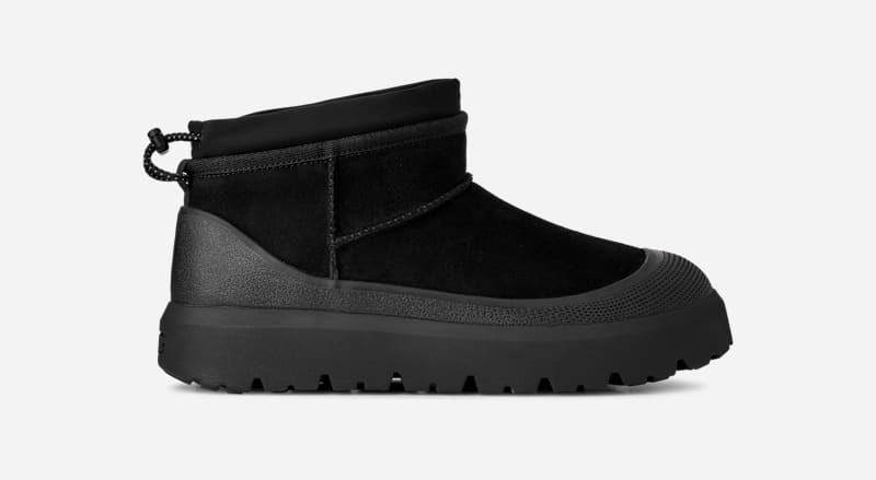 UGG® Men's Classic Ultra Mini Weather Hybrid Suede Classic Boots in Black/Black, Size 17 | UGG (US)