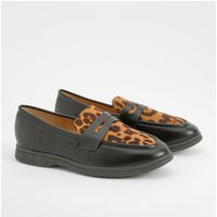 Womens Leopard Panel Detail Loafer - Multi - 6 | boohoo (US & Canada)