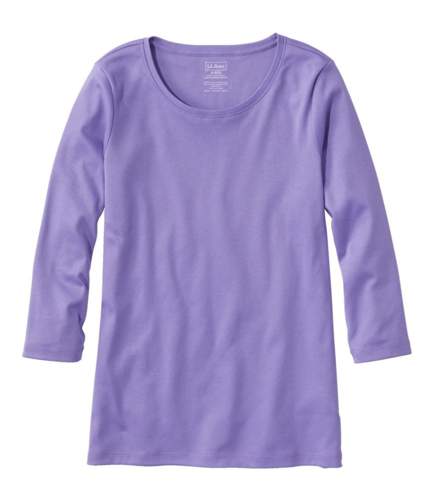 Women's Pima Cotton Shaped Tee, Three-Quarter-Sleeve Jewelneck Dusty Purple Small, Supima Cotton Pima L.L.Bean | L.L. Bean
