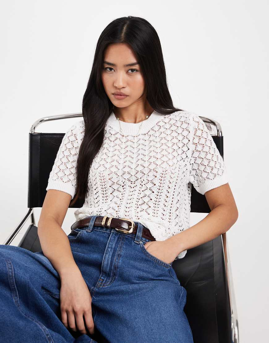 ONLY short sleeve crochet top in white | ASOS (Global)