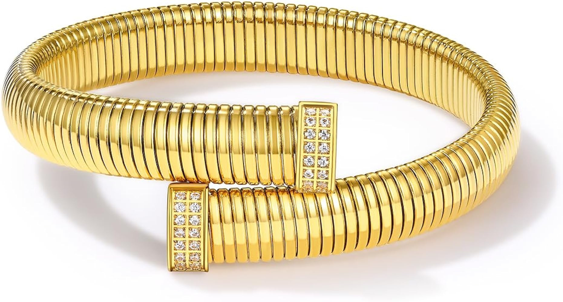 KeyStyle Bangle Bracelets for Women, Stainless Steel Stretch Bracelet Flexible Wide Link Chain Go... | Amazon (US)