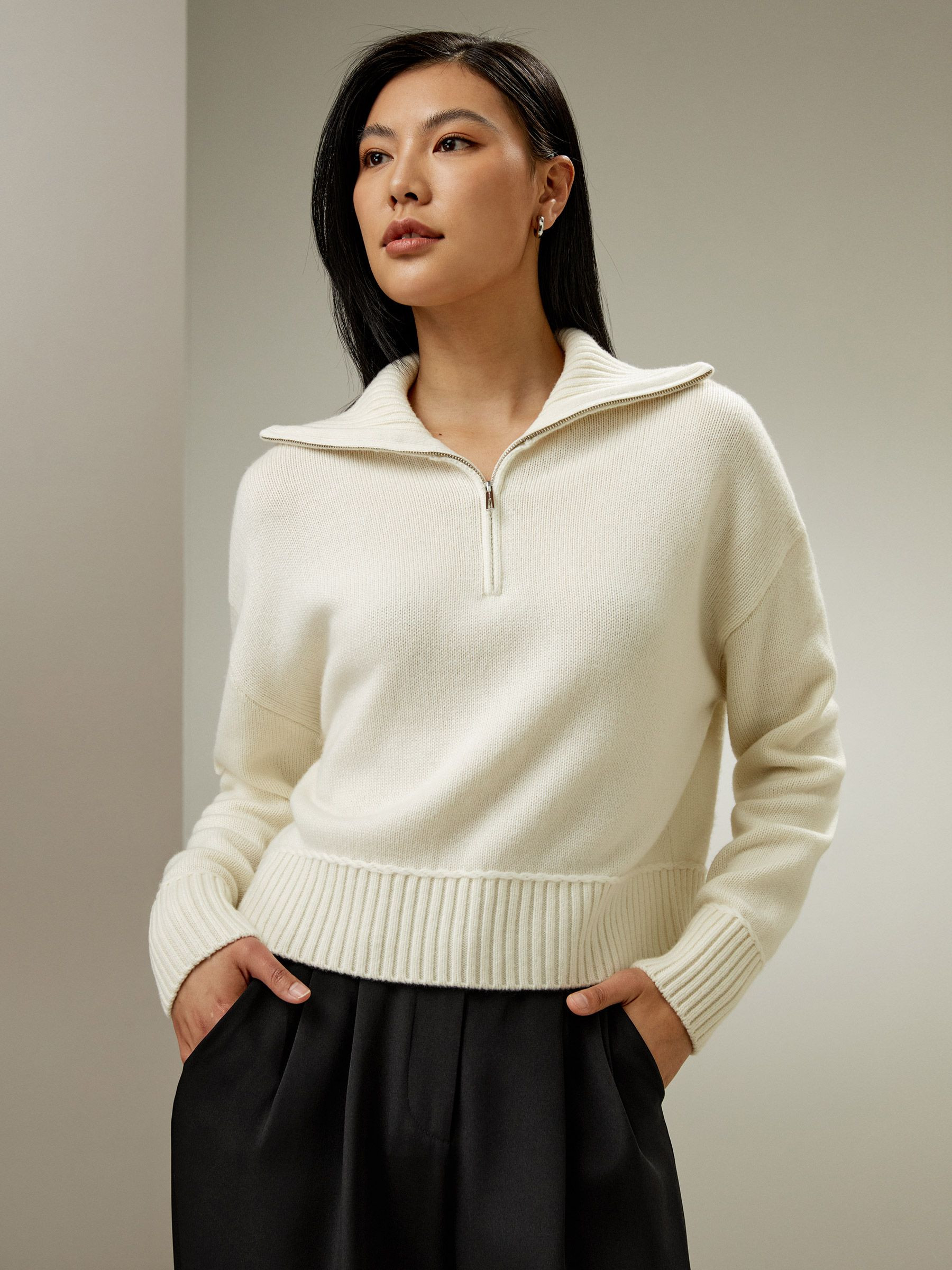 Relaxed Fit Wool-Cashmere Blend Sweater | LilySilk