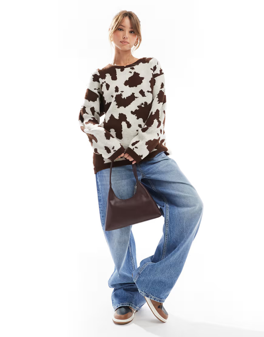 ASOS DESIGN fluffy knitted jumper in cow print-Multi | ASOS (Global)