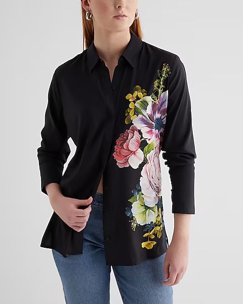 Satin Floral Tunic Portofino Shirt | Express
