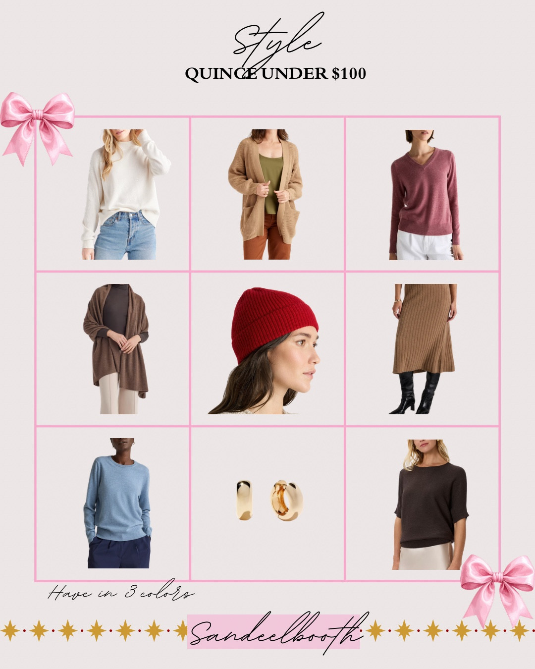 ✨Quince Under $100 — women’s fashion staples I’m loving✨

Rounding up the best Quince finds under $100 — classic sweaters, washable silk tops, perfect-fit jeans, cardigans, cozy layers, silk midi skirts, and elevated basics you can wear on repeat. If you love affordable luxury, quiet-chic outfits, and timeless wardrobe staples, these Quince pieces are such good quality for the price.

From buttery-soft cashmere sweaters to washable silk tops, wide-leg pants, and everyday jewelry — everything here is versatile, polished, and budget-friendly. Several of these I own (and love!) in multiple colors. 🫶

Perfect for building a capsule wardrobe, office outfits, weekend casual looks, or mixing and matching for the holidays.
Tap to shop all my Quince favorites under $100!


#LTKHoliday #LTKMidsize #LTKFindsUnder100