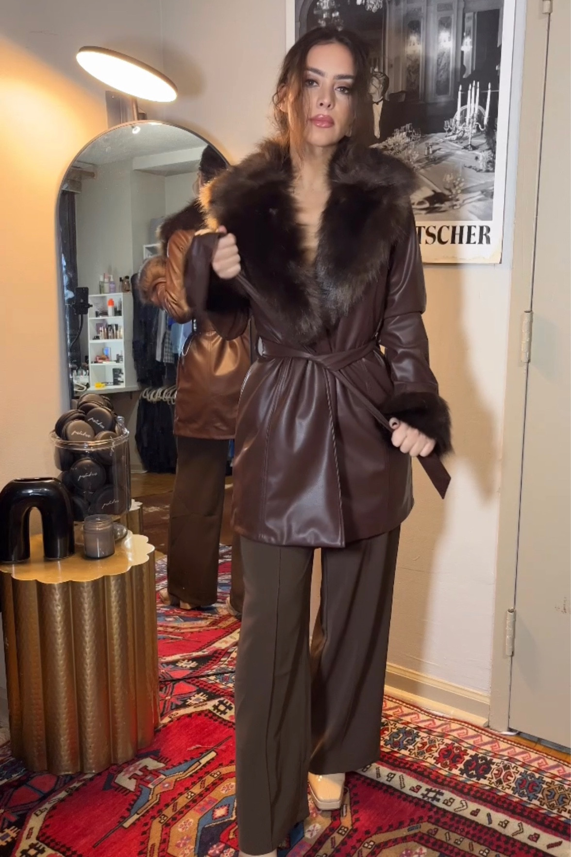 Brown fur coat for winter 
