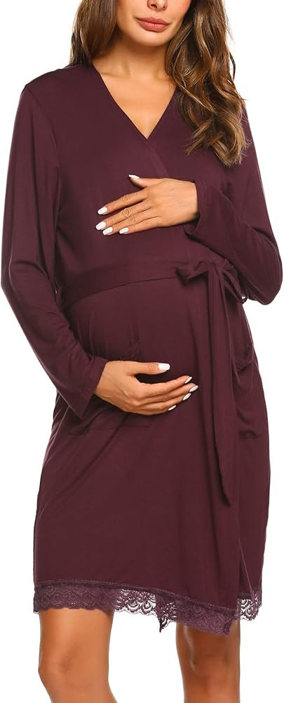 Ekouaer Women's Robe Maternity Sleepwear Pregnancy Nightgown Nursing Soft Kimono Bathrobes | Amazon (US)