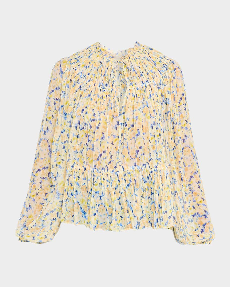Leandra Pleated Silk Chiffon Blouse | Neiman Marcus