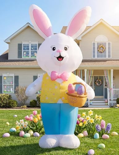 14FT Giant Easter Bunny Inflatable Outdoor Decoration, Extra Tall Bunny Blow Up with Built-in LED... | Amazon (US)