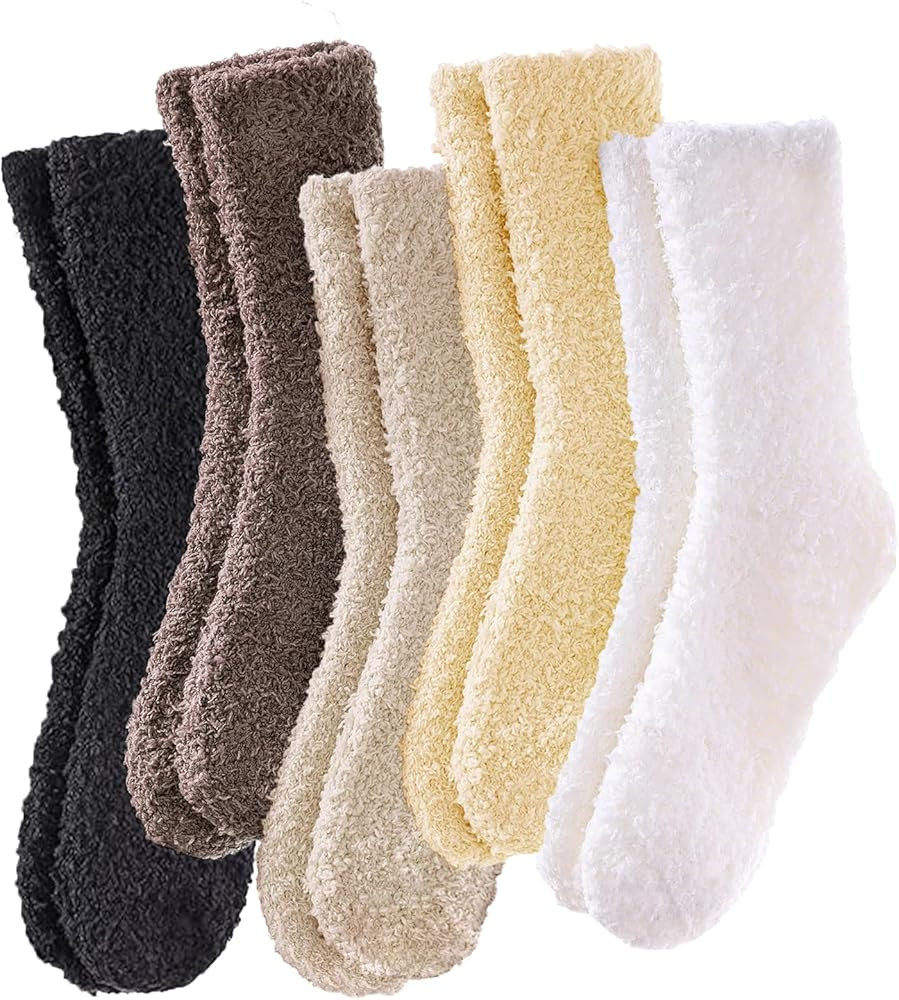 VoJoPi 5 Pairs Fuzzy Socks for Women - Microfiber Super Soft Fluffy Warm Winter Home Bed Cute Sle... | Amazon (US)