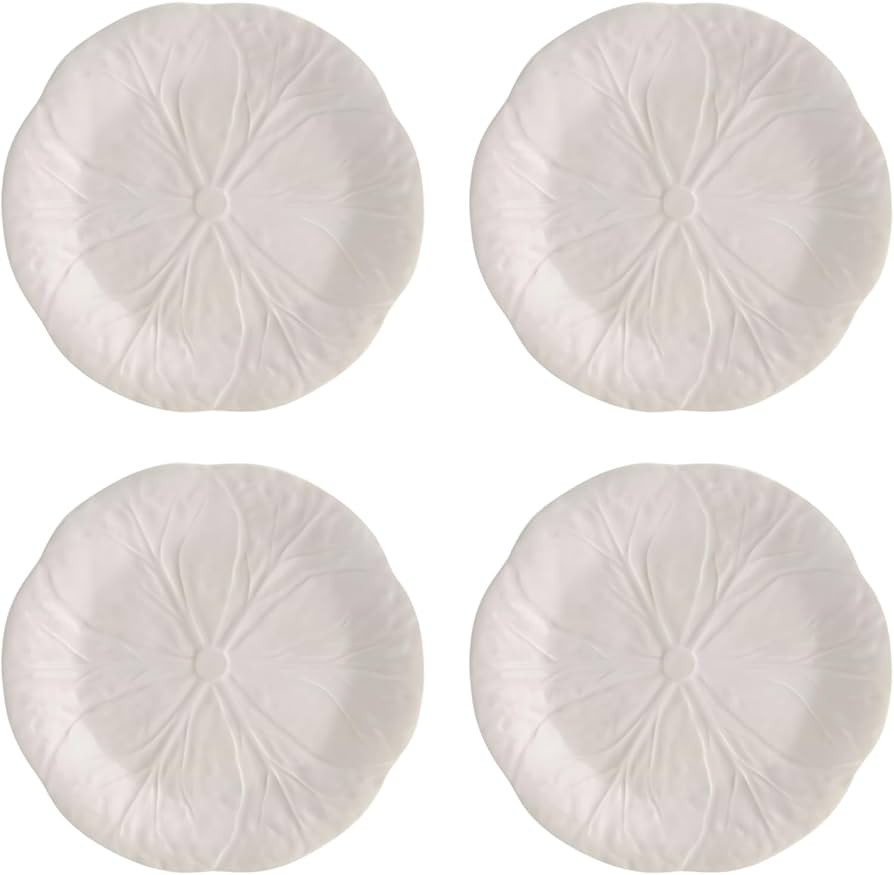 Bordallo Pinheiro Cabbage Dessert Plates Set of 4 White 7.48 Inch Ceramic Leaf Design Portuguese ... | Amazon (US)