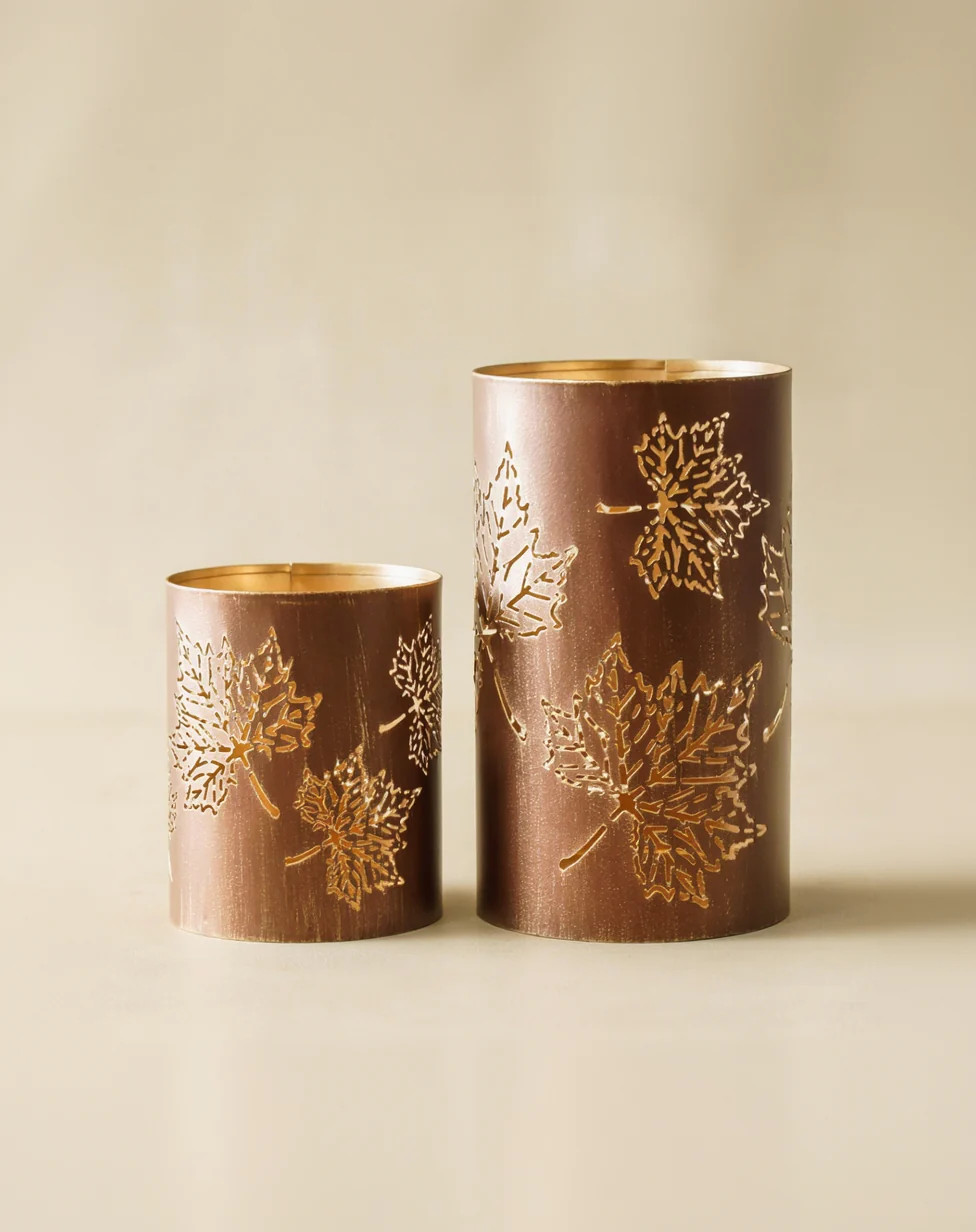 Bronze Maple Leaf Cutout Lanterns | Fall Candle Holders | MJHome