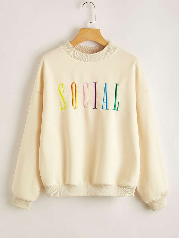 Drop Shoulder Letter Embroidery Pullover | SHEIN
