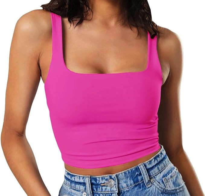 Artfish Women's Sleeveless Strappy Tank Square Neck Double Layer Workout Fitness Casual Basic Cro... | Amazon (US)