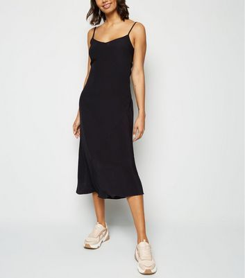 Black Bias Cut Slip Midi Dress | New Look | New Look (UK)