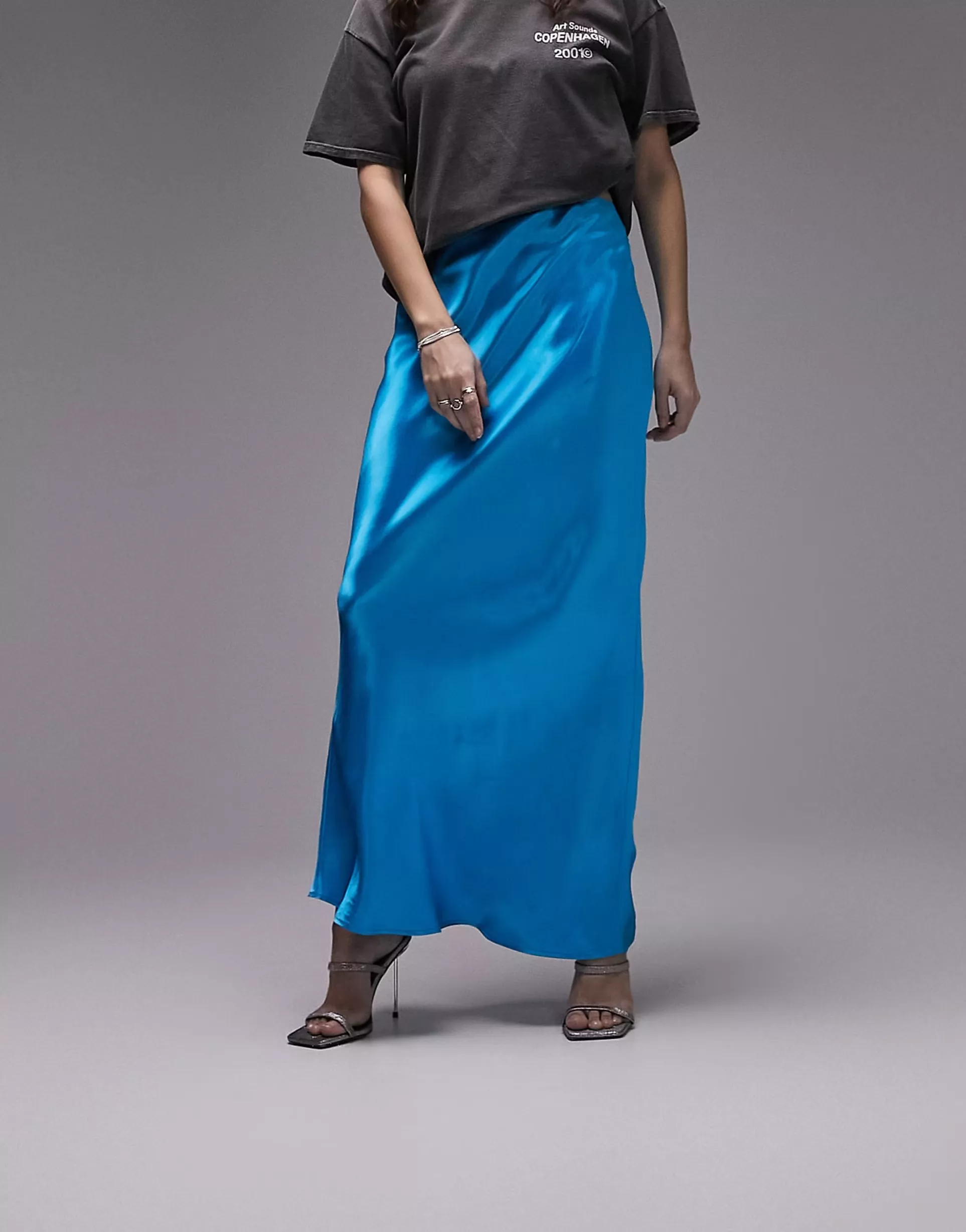 Topshop satin bias outlet cut midi skirt green