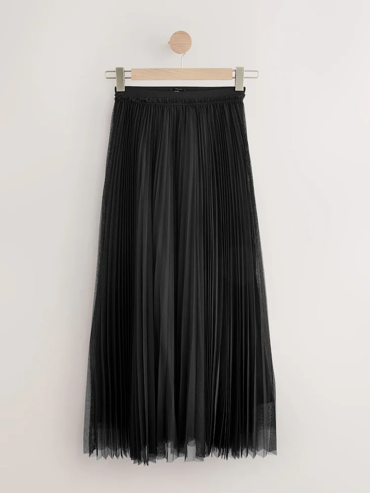 Buy Black Pleated Mesh Tulle Maxi Skirt from Next USA | Next US