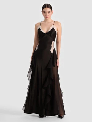 SHELBA RUFFLED GOWN - BLACK/OFF WHITE | Alice + Olivia