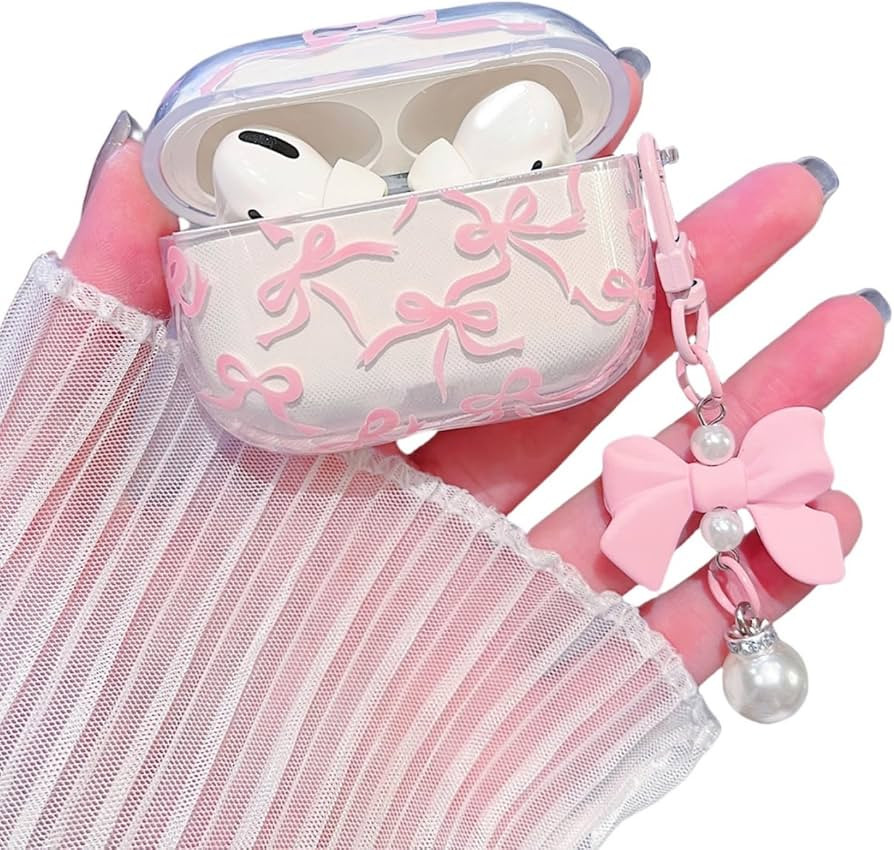 MINSCOSE Compatible with AirPods Pro 2 Clear Case,Cute Ribbon Bow Pretty Aesthetic Design with Bo... | Amazon (US)