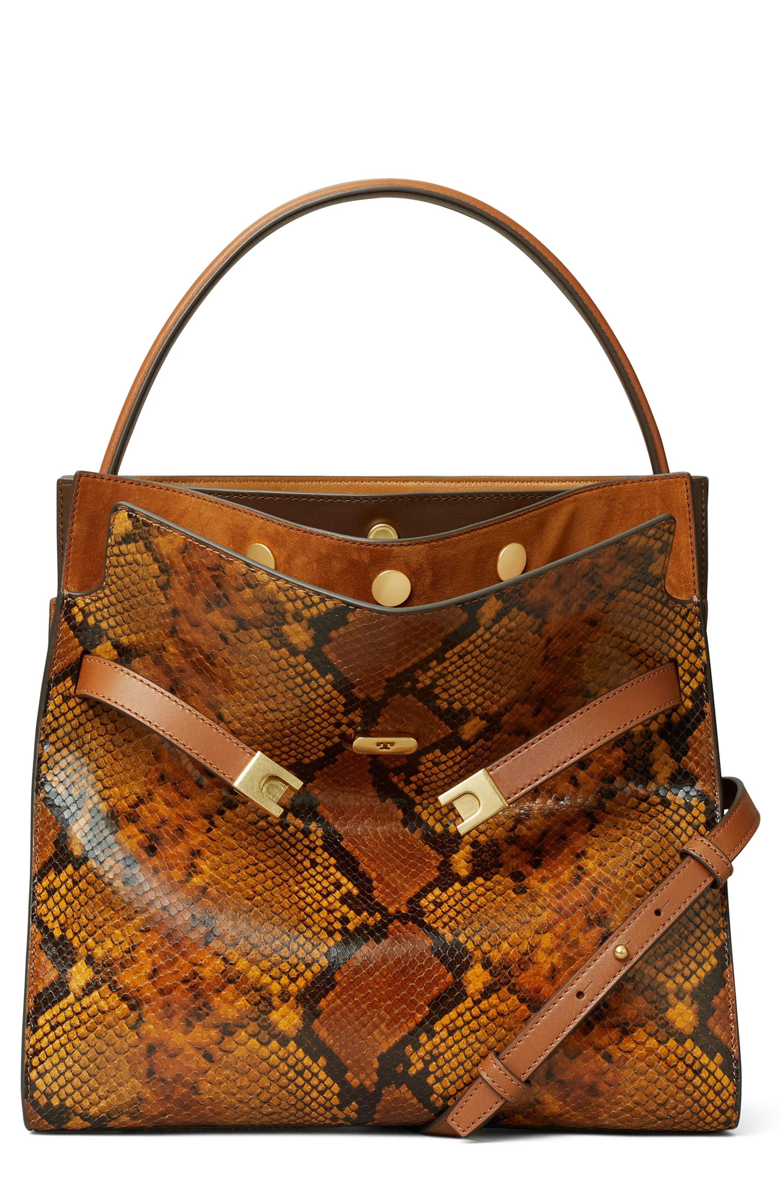 Tory Burch Lee Radziwill Snakeskin Print Small Leather Bag - Brown | Nordstrom