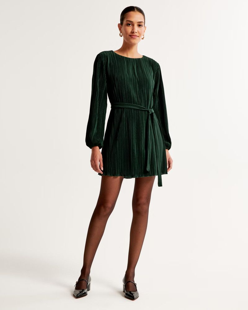 Satin Plisse Easy Mini Dress | Emerald Green Dress | Green Christmas Dress | Abercrombie & Fitch (US)