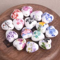 10Pcs Heart Shape 13x12mm Flower Painting Handmade Ceramic Porcelain Loose Beads For Jewelry Making Diy Crafts Findings | Etsy (US)