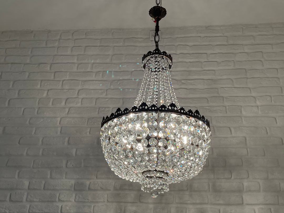 Antique Vintage Brass & Crystals HUGE French Empire Chandelier Ceiling Light Pendant Lighting Gla... | Etsy (US)
