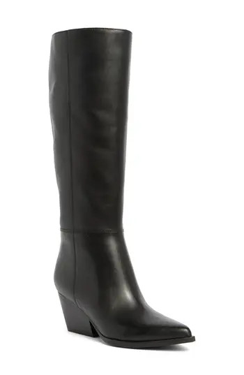 Marc Fisher LTD Challi Pointed Toe Knee High Boot in Black Leather at Nordstrom Rack, Size 8 | Nordstrom Rack