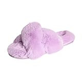 Jessica Simpson Women's Fluffy Plush Slide-On Sandal House Slippers with Memory Foam, Purple Cross,  | Amazon (US)