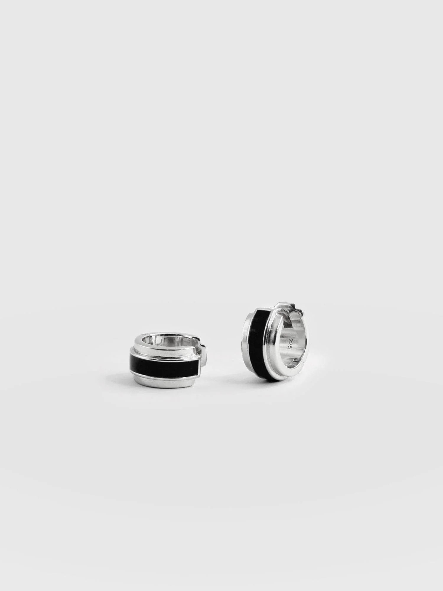 Enamel Stripe Huggie Earrings - Silver/Black | Saint + Sofia