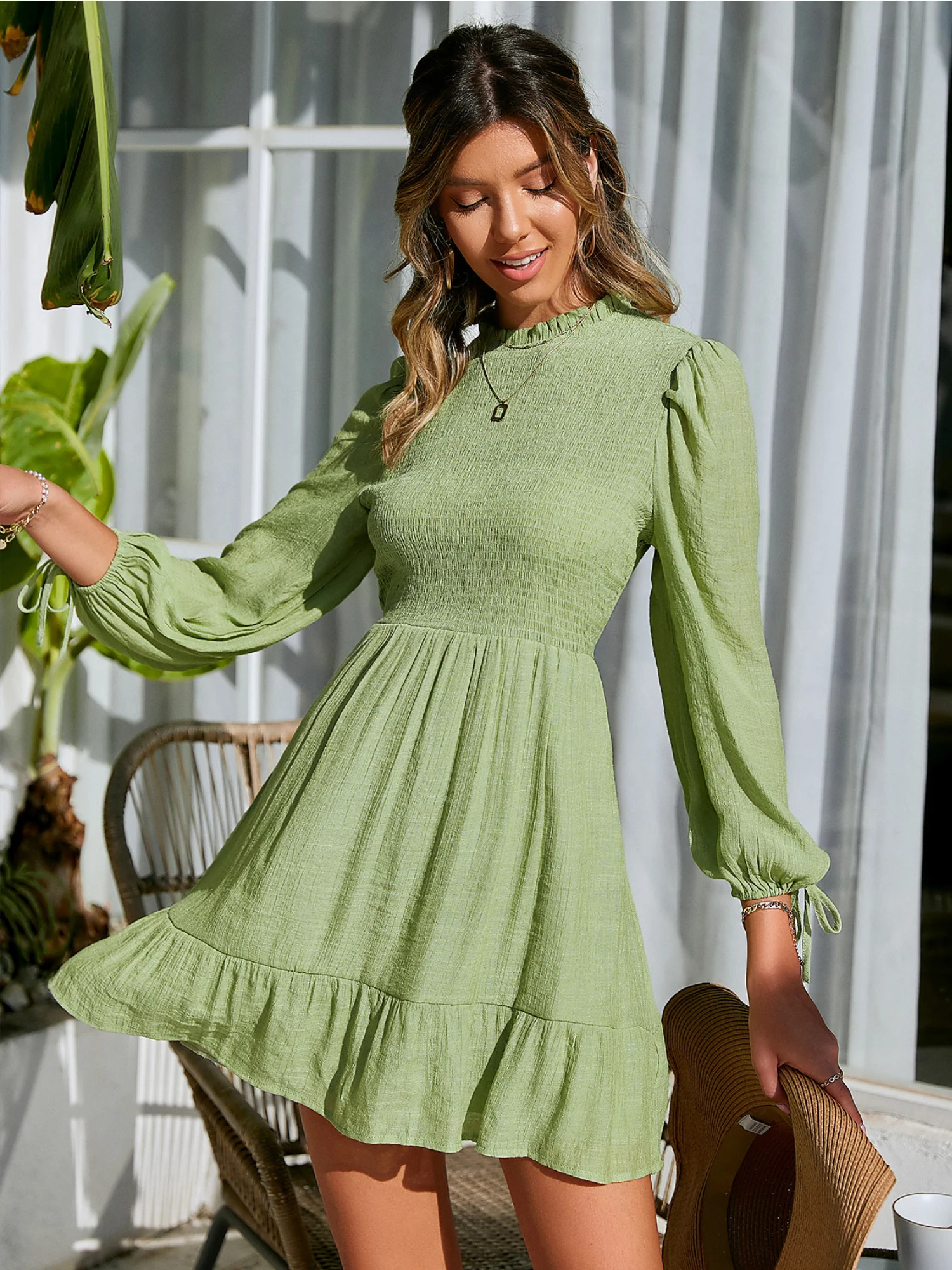 'Cali' Smock Neck Ruffle Mini Dress | Goodnight Macaroon